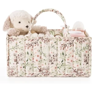 Floral Portable Diaper Caddy Organizer with Removable Divider Storage Diaper for Baby Wipes Newborn Essentials Must Haves